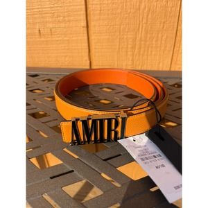 Amiri Nappa Leather Goldtone Logo Belt